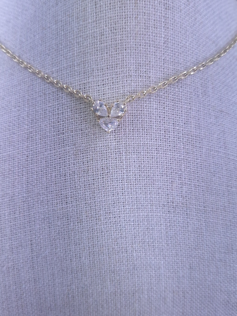 Kendra Scott Gold Trio Heart CZ Necklace - Clear Stones